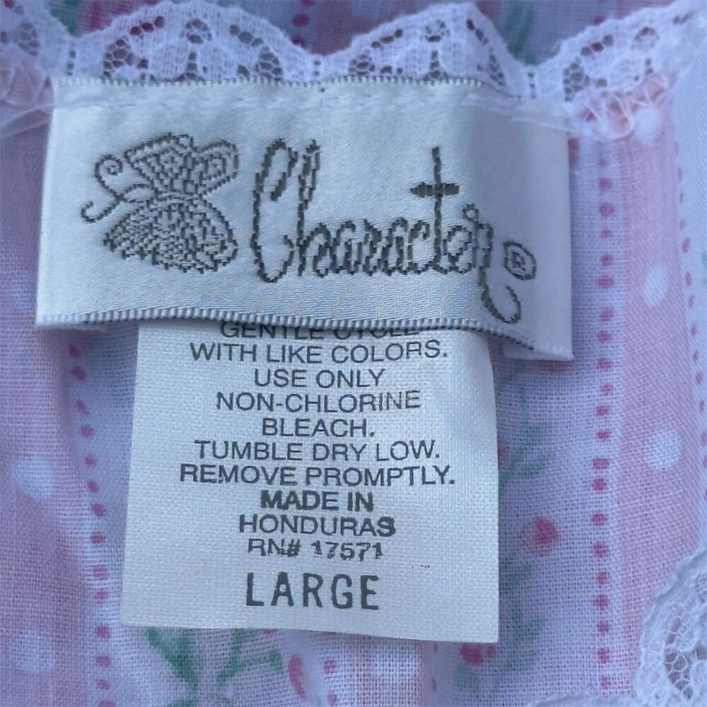 VTG Character Floral Sleeveless Nightgown Women's L Pink Lace Trims Cottagecore - Picture 5 of 6